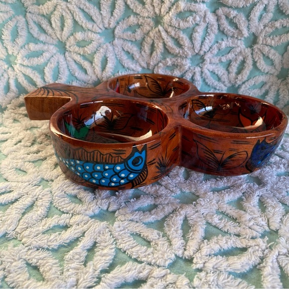 Vintage serving bowl Mexican folk art divided nut bowl trinket dish - Picture 5 of 9